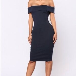 Off-Shoulder Navy Blue Dress